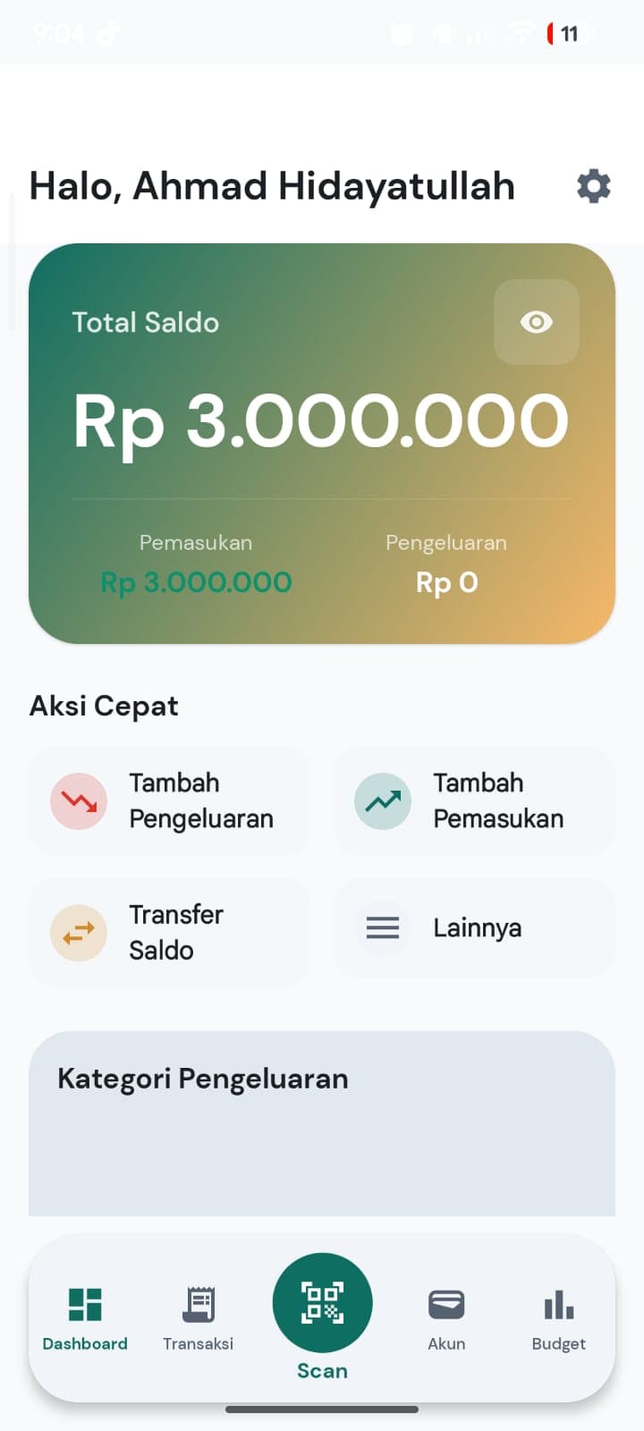 Tampilan Aplikasi HitungUang - Dashboard